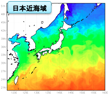 日本沿岸海況監視予測システムGPV(日本近海域)の配信領域説明図