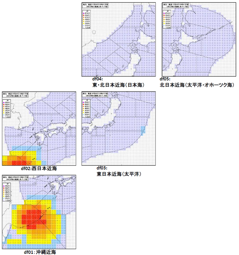 描画例(地方海上分布予報の領域（その他の領域）, 風向･風速の予報例)